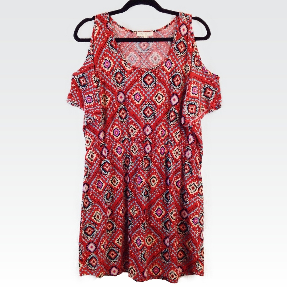 love Fire | XL | Red Cold Shoulder Boho Mini Dress